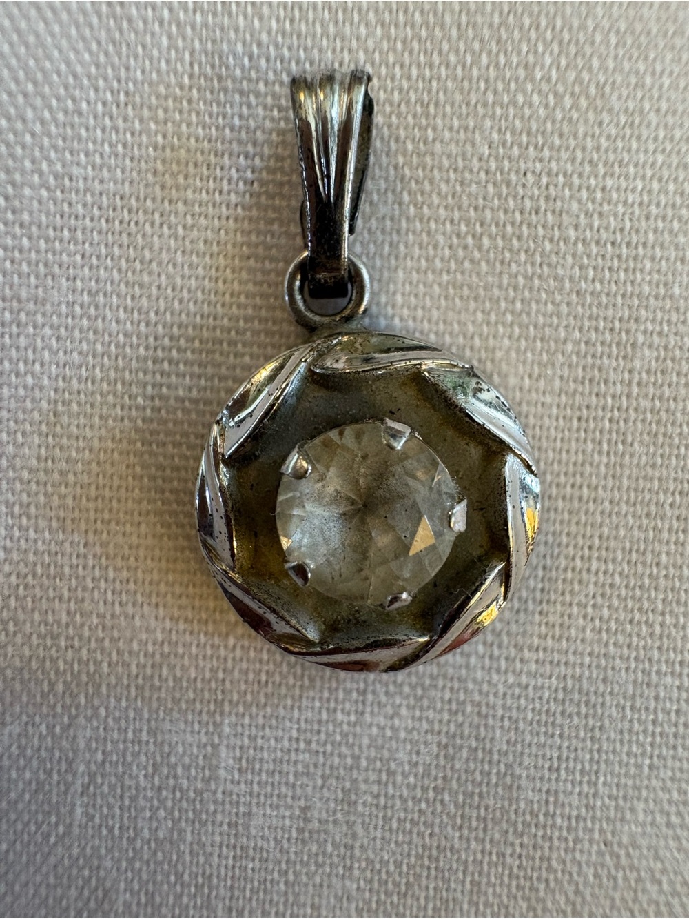 Sterling-Style Clear Crystal Round Pendant in Silver Tone